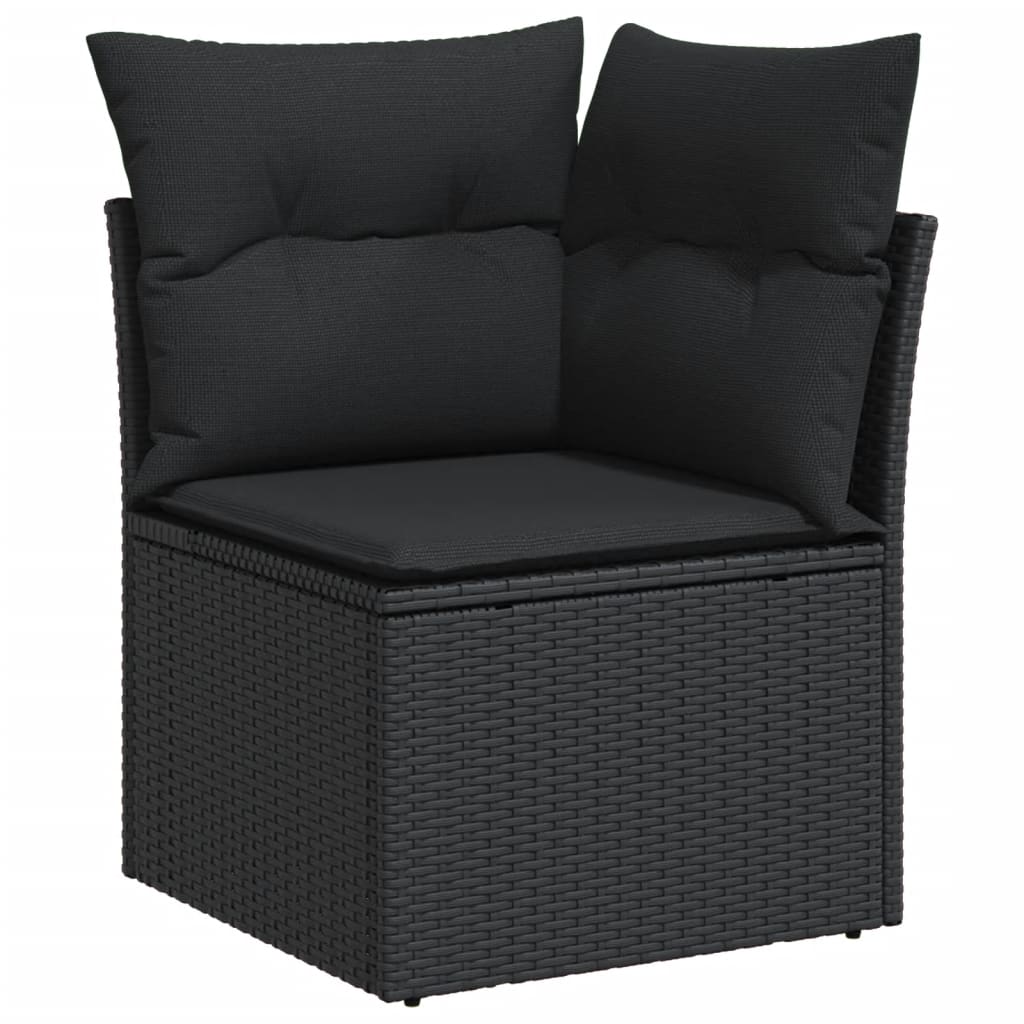 8-delige Loungeset met kussens poly rattan zwart – afbeelding 4