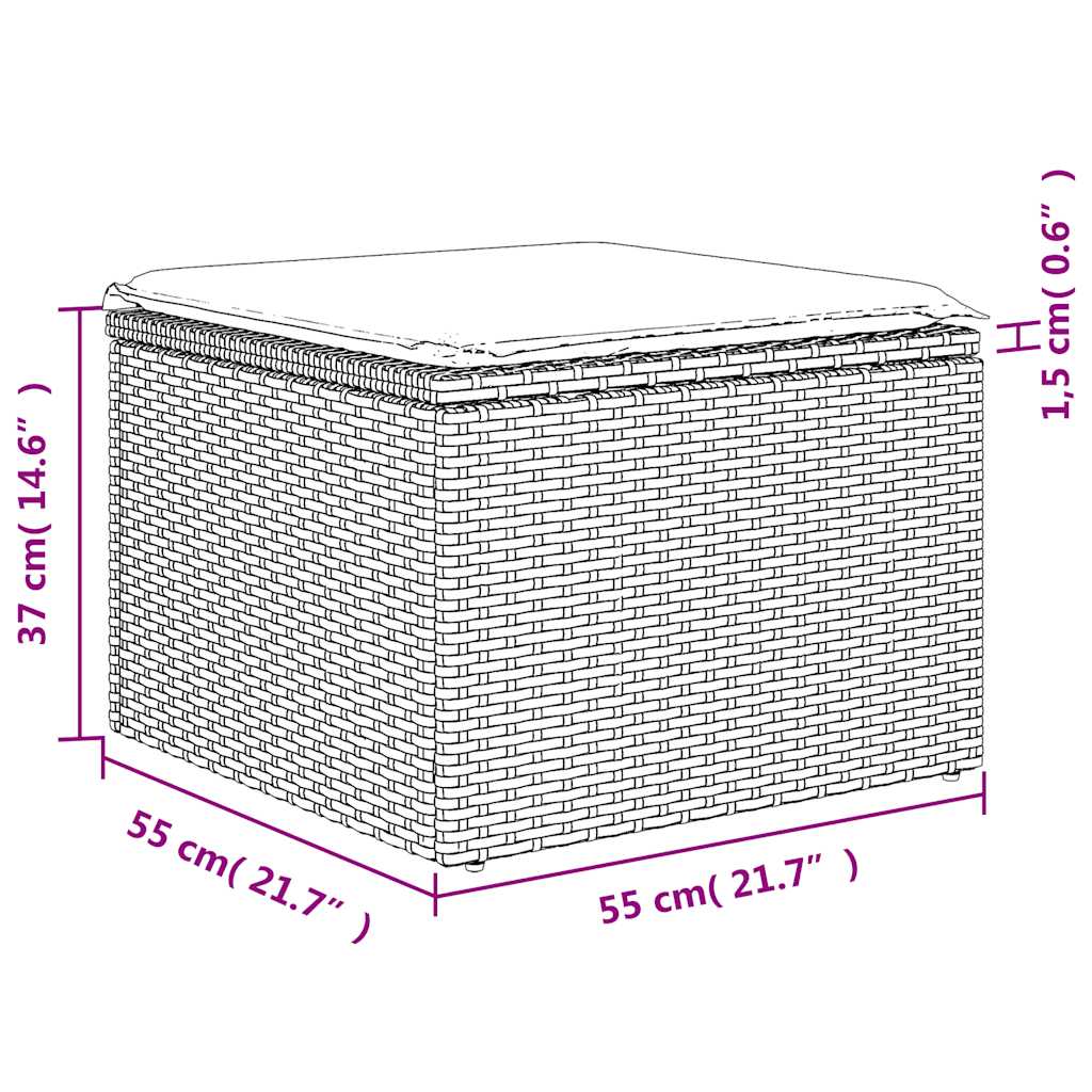 9-delige Loungeset met kussens poly rattan zwart – afbeelding 12