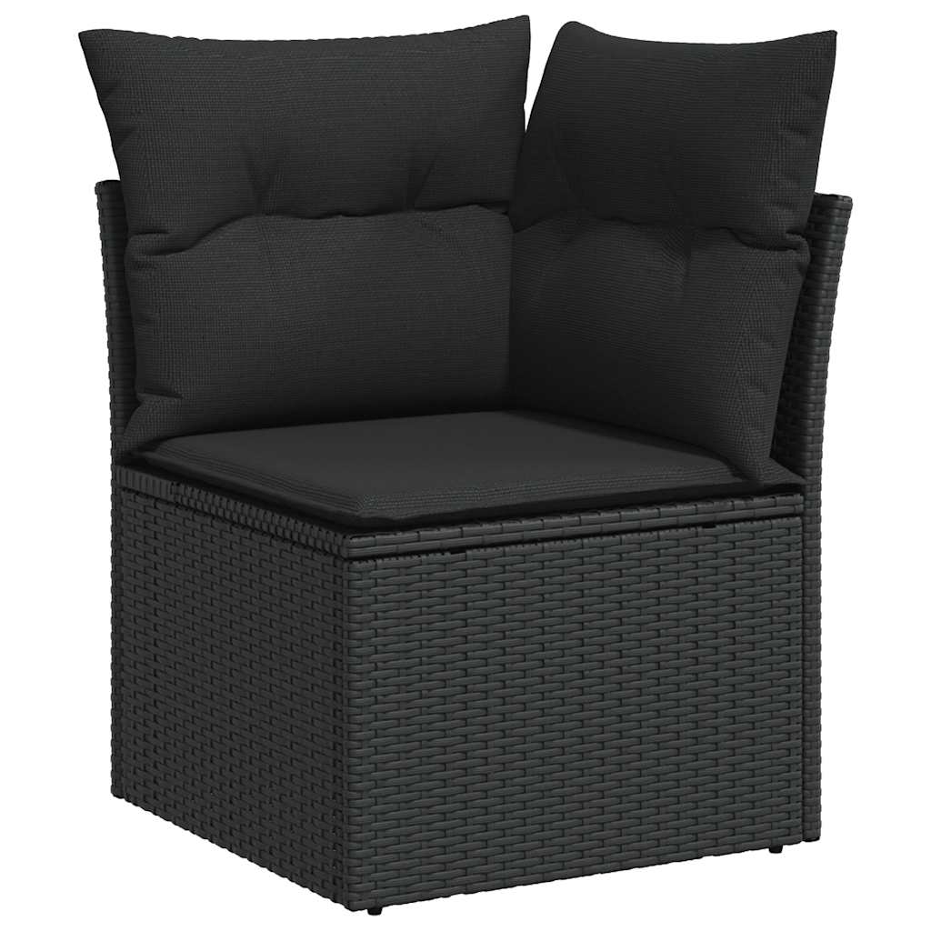 9-delige Loungeset met kussens poly rattan zwart – afbeelding 4