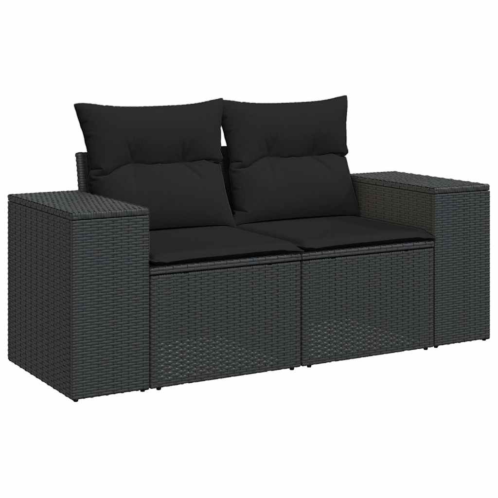9-delige Loungeset met kussens poly rattan zwart – afbeelding 7