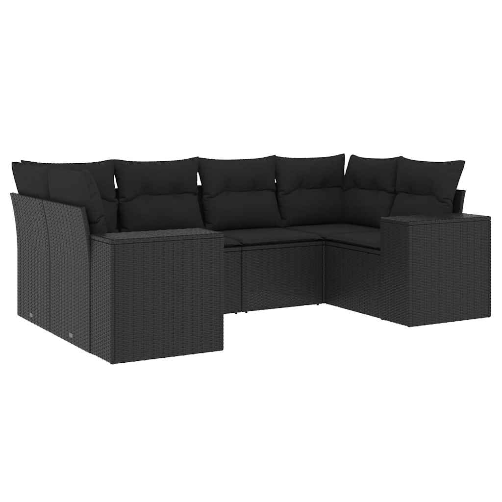 6-delige Loungeset met kussens poly rattan zwart – afbeelding 2