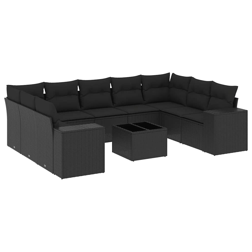 10-delige Loungeset met kussens poly rattan zwart – afbeelding 2