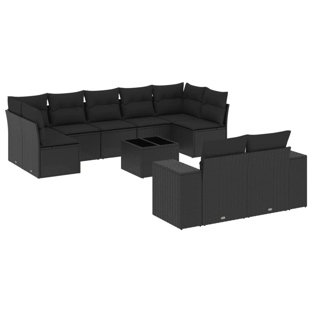 10-delige Loungeset met kussens poly rattan zwart – afbeelding 2