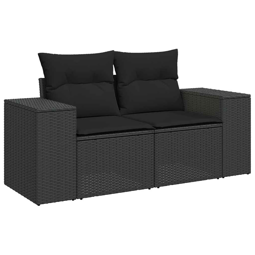 10-delige Loungeset met kussens poly rattan zwart – afbeelding 3
