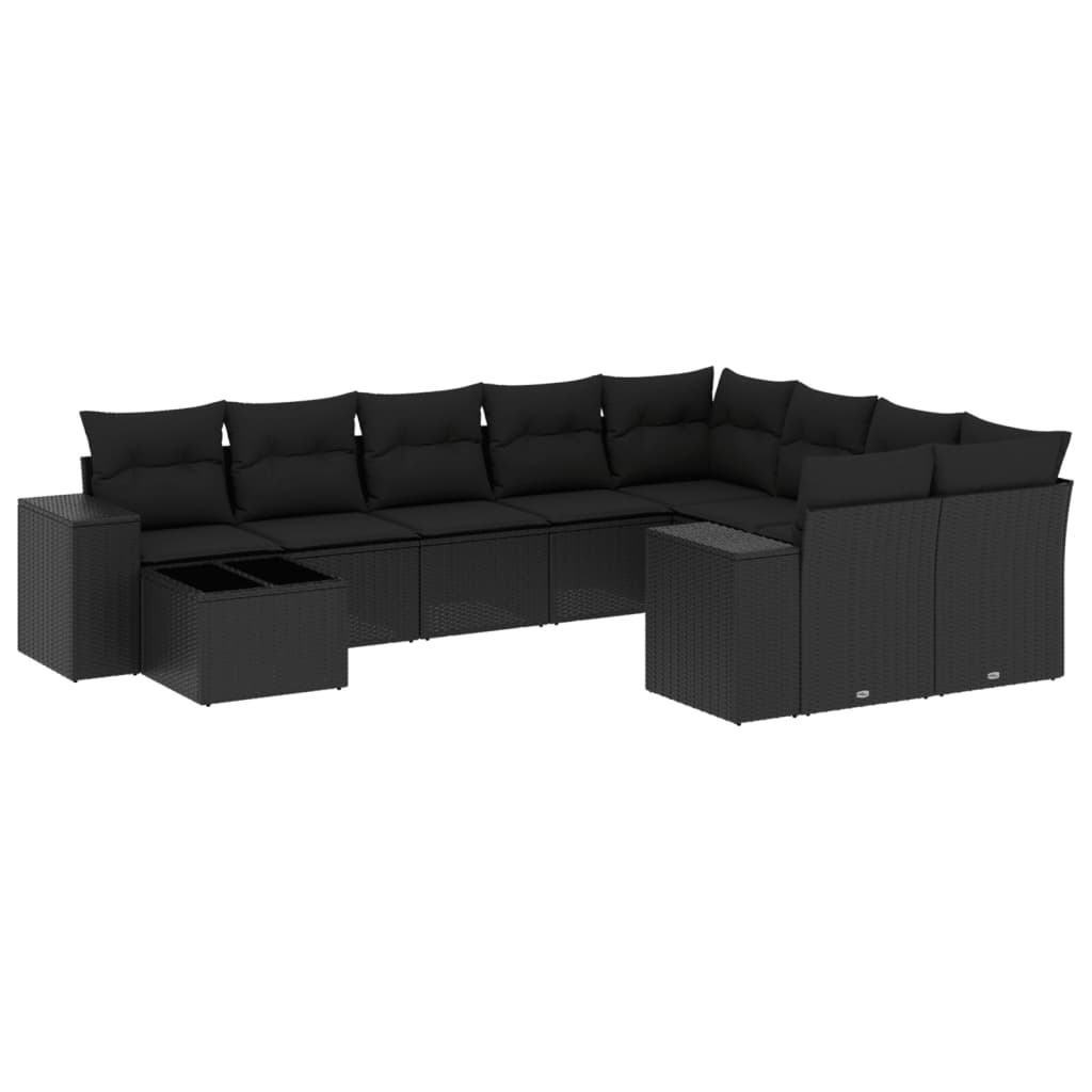 10-delige Loungeset met kussens poly rattan zwart – afbeelding 2