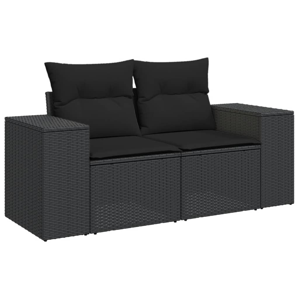 10-delige Loungeset met kussens poly rattan zwart – afbeelding 3