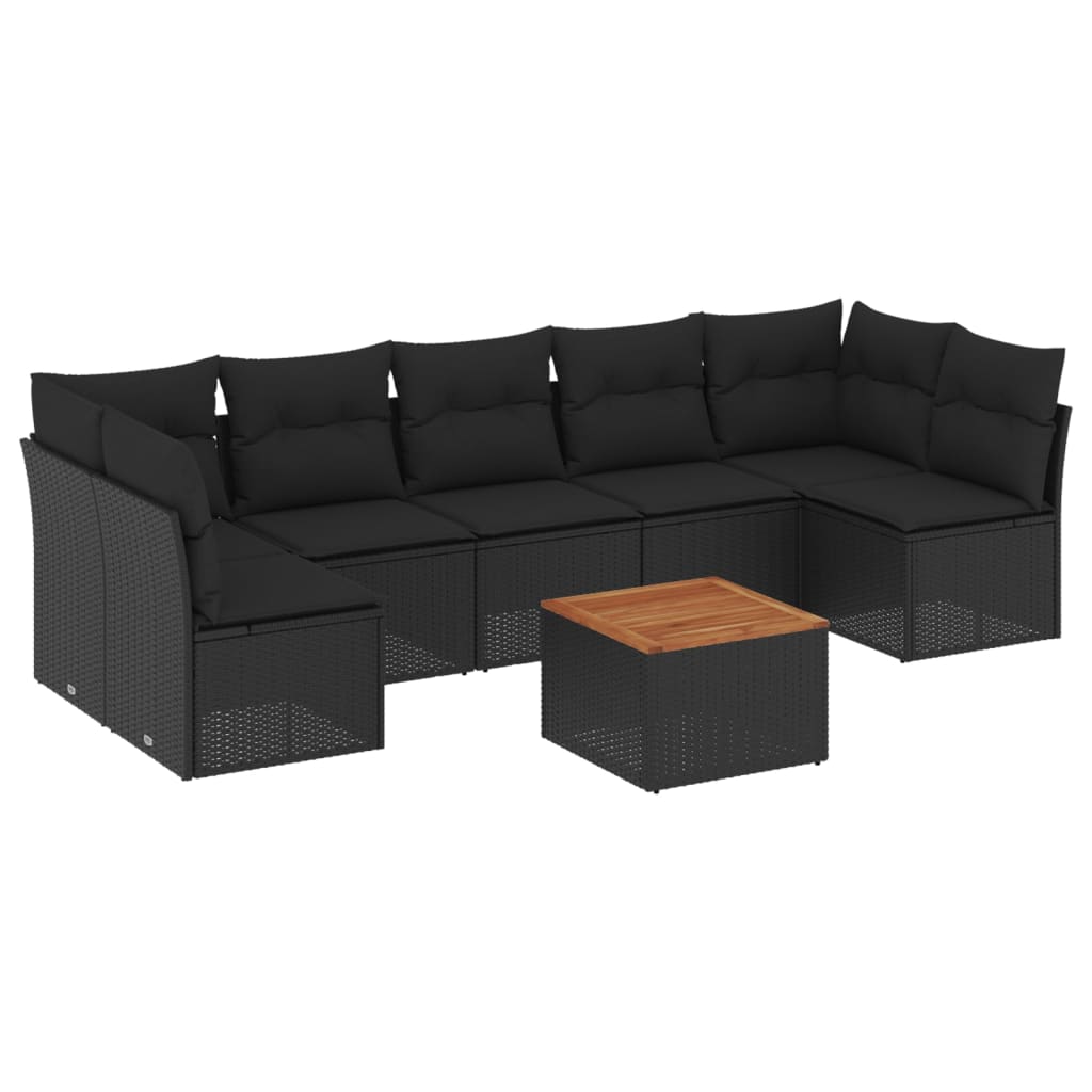 8-delige Loungeset met kussens poly rattan zwart – afbeelding 2