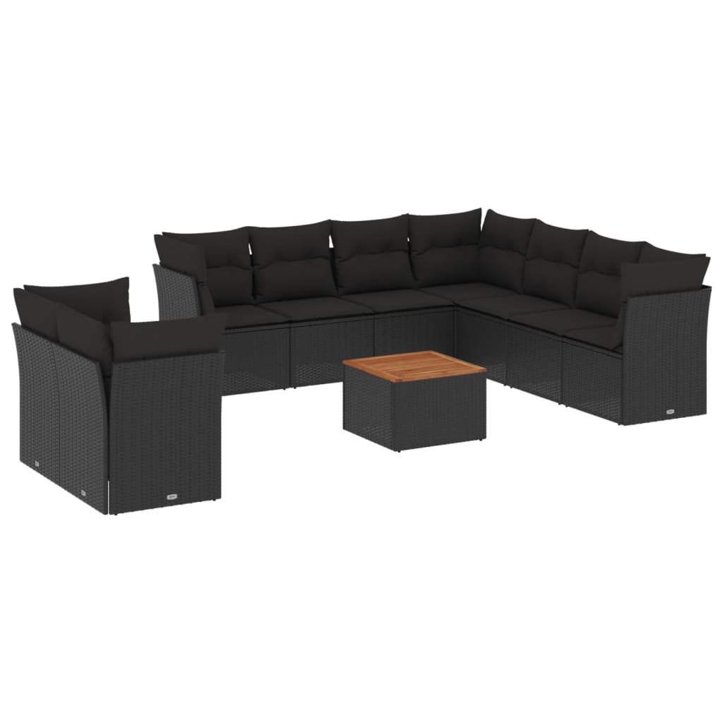 10-delige Loungeset met kussens poly rattan zwart – afbeelding 2