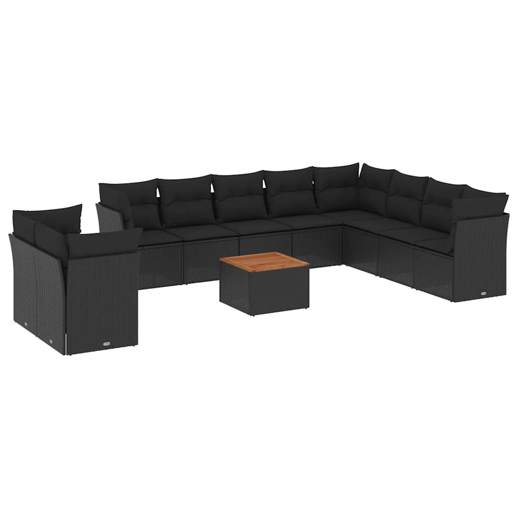 11-delige Loungeset met kussens poly rattan zwart – afbeelding 2