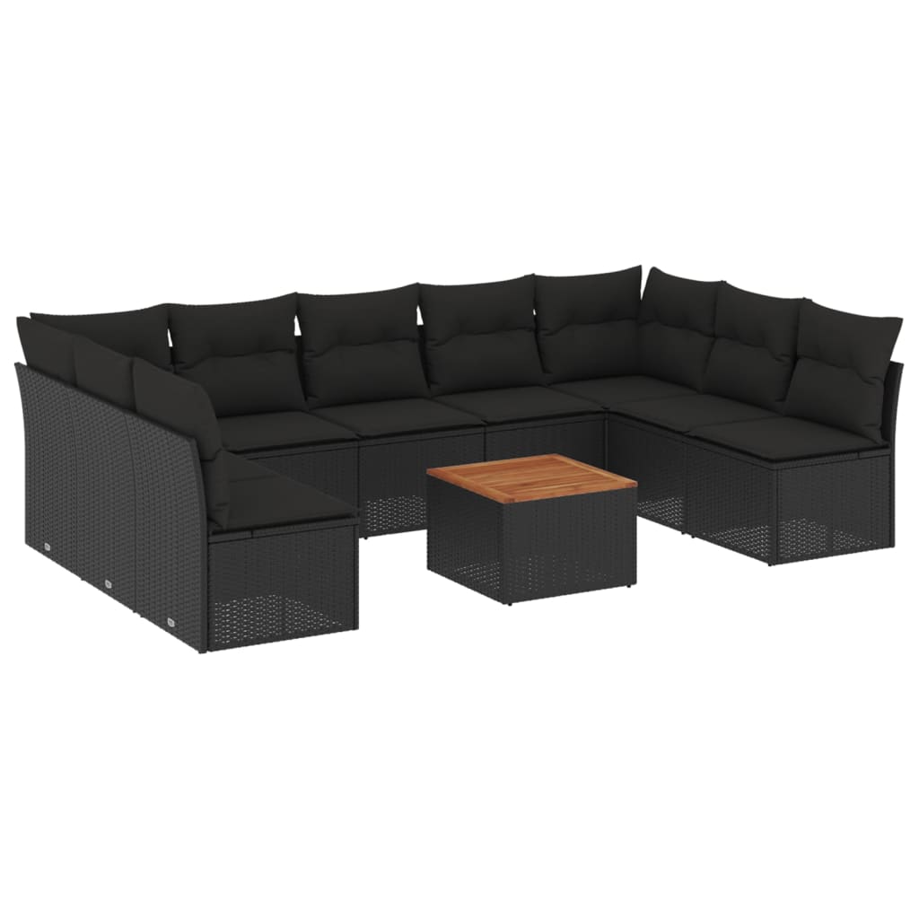 10-delige Loungeset met kussens poly rattan zwart – afbeelding 2
