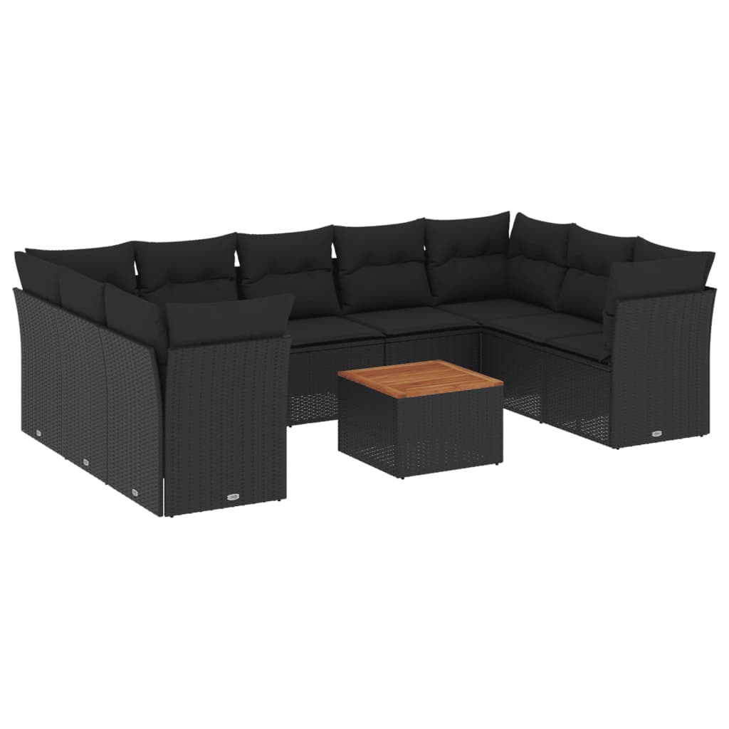 10-delige Loungeset met kussens poly rattan zwart – afbeelding 2
