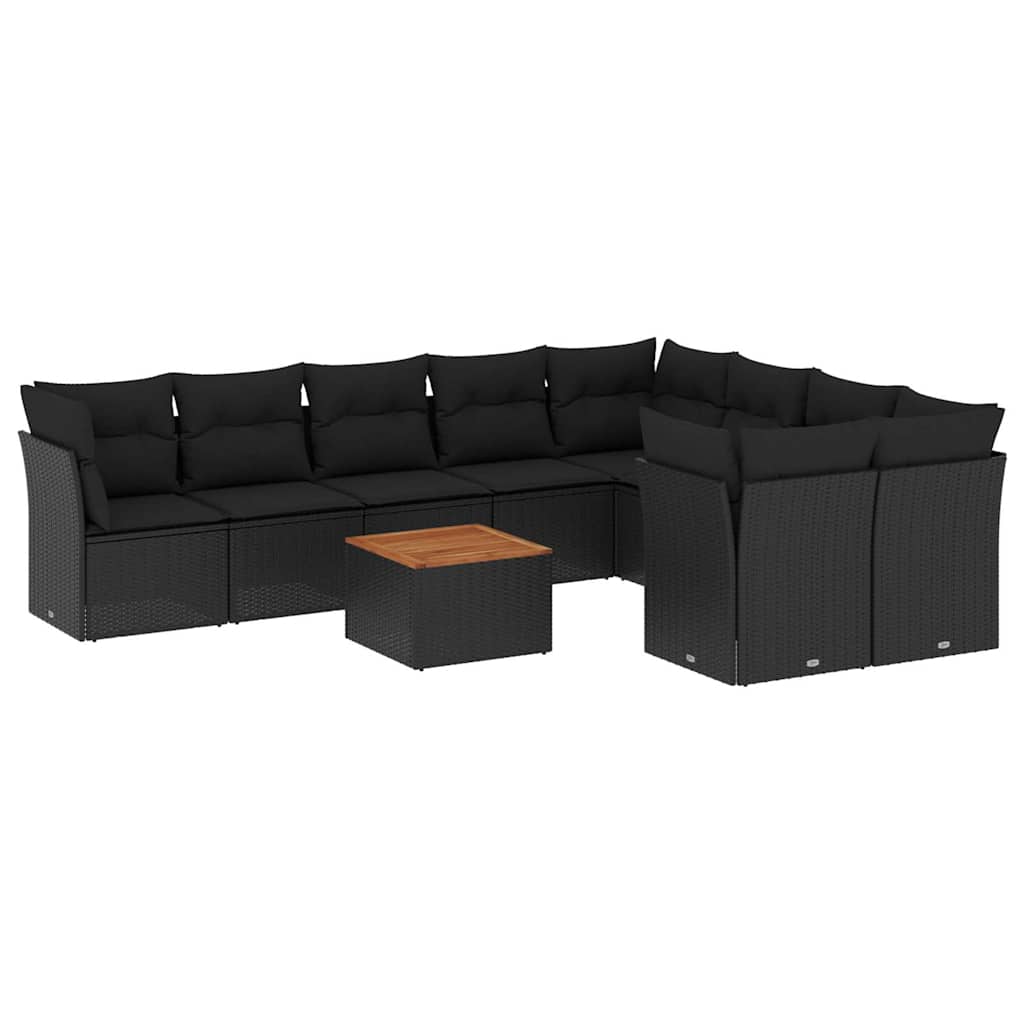 10-delige Loungeset met kussens poly rattan zwart – afbeelding 2