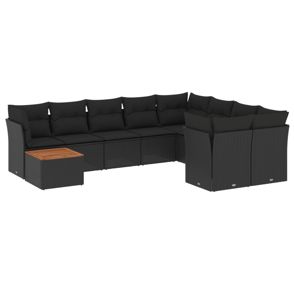 10-delige Loungeset met kussens poly rattan zwart – afbeelding 2