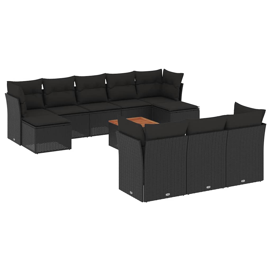 11-delige Loungeset met kussens poly rattan zwart – afbeelding 2