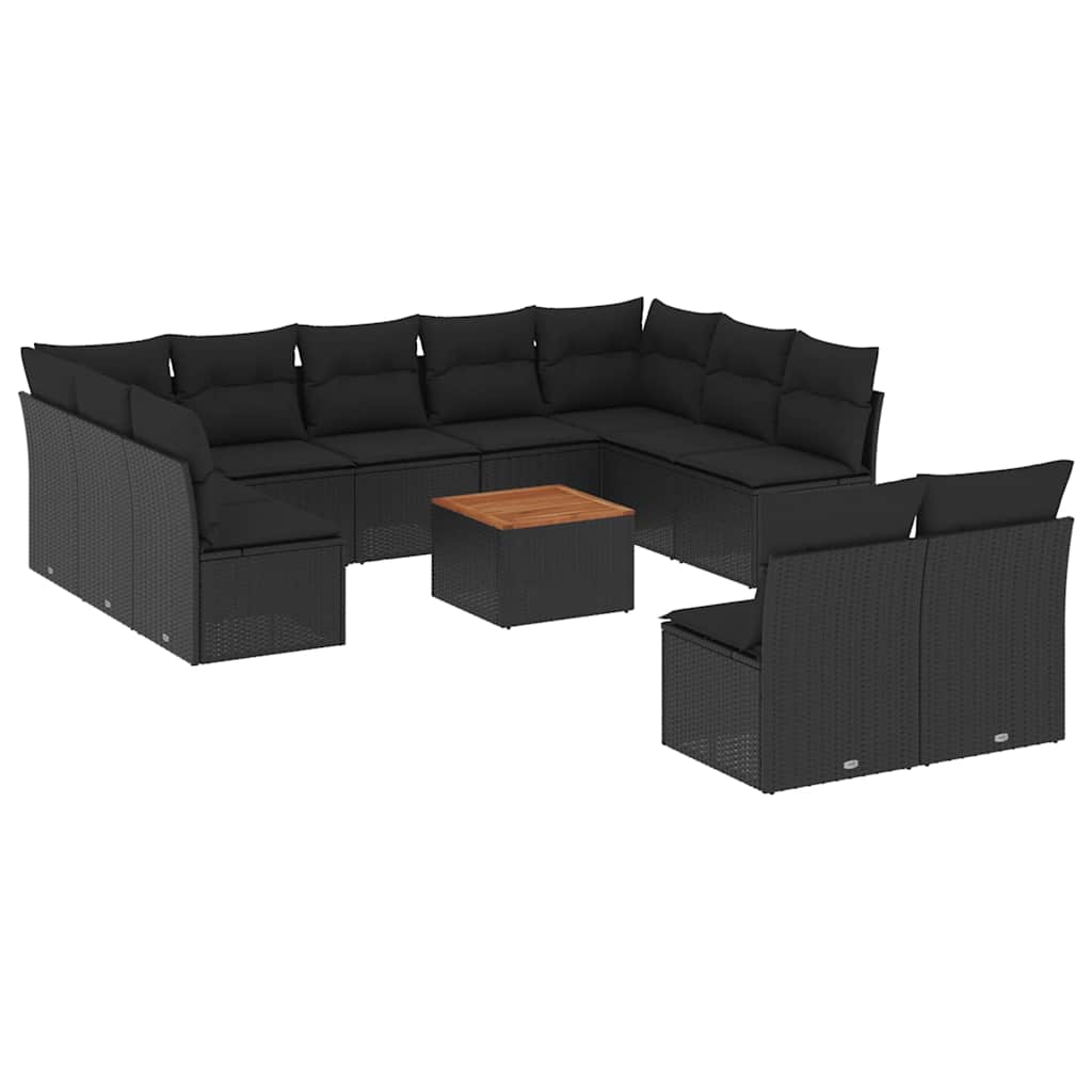 12-delige Loungeset met kussens poly rattan zwart – afbeelding 2