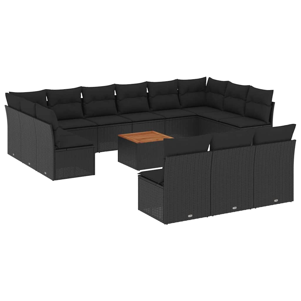 14-delige Loungeset met kussens poly rattan zwart – afbeelding 2