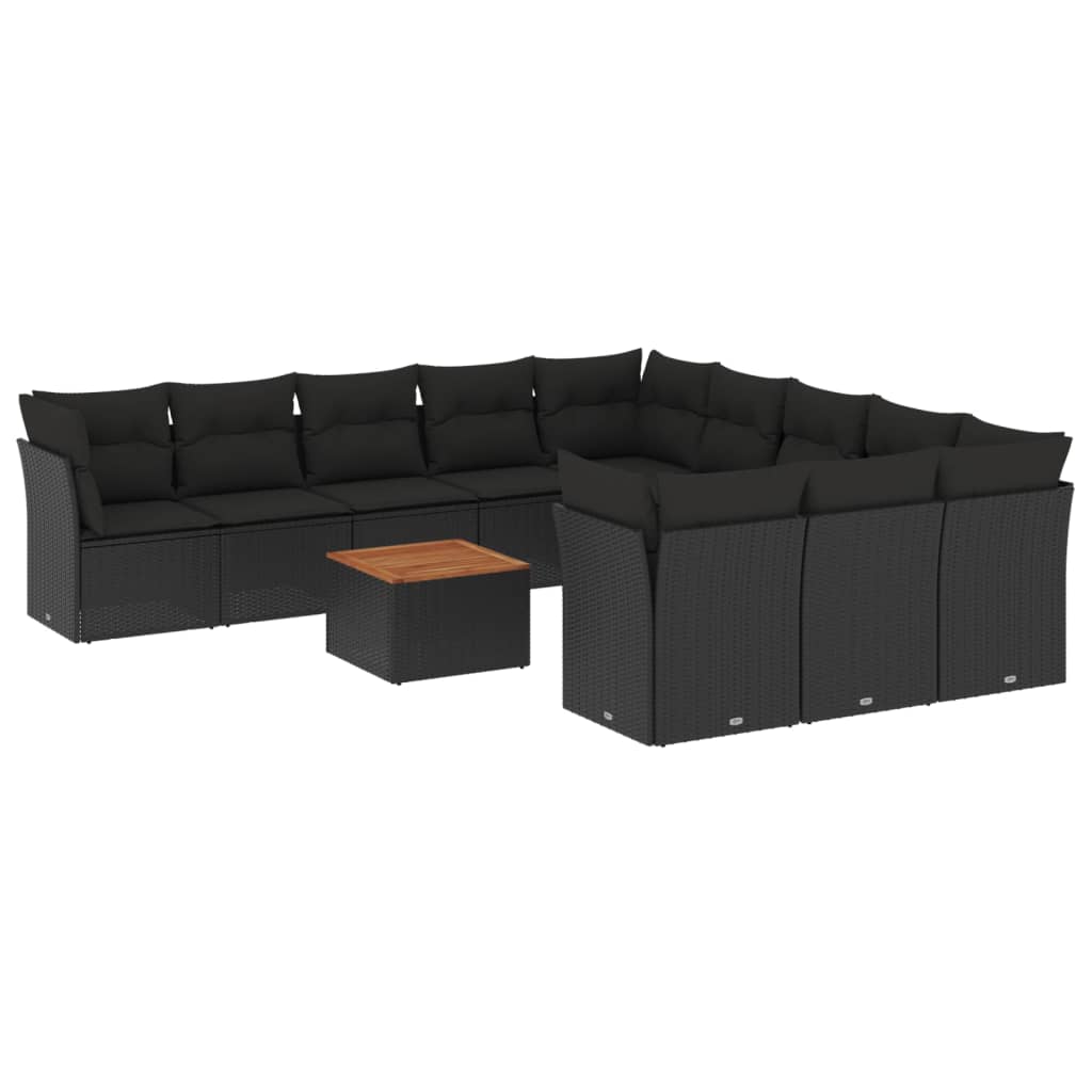 12-delige Loungeset met kussens poly rattan zwart – afbeelding 2