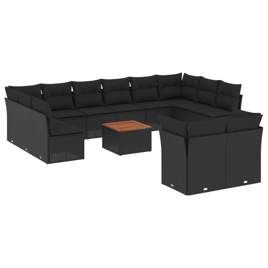 13-delige Loungeset met kussens poly rattan zwart – afbeelding 2