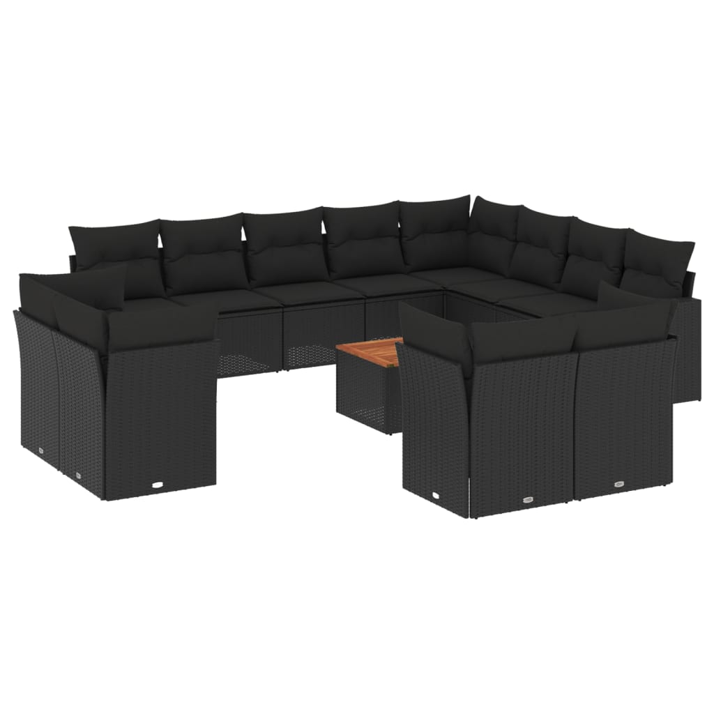 13-delige Loungeset met kussens poly rattan zwart – afbeelding 2
