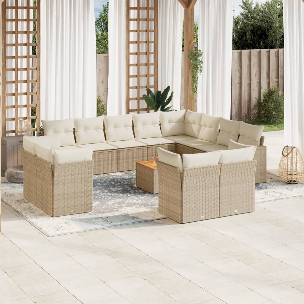 13-delige Loungeset met kussens poly rattan beige – afbeelding 1