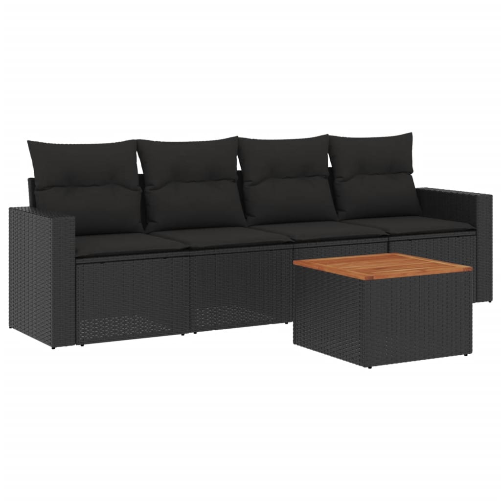 5-delige Loungeset met kussens poly rattan zwart – afbeelding 2