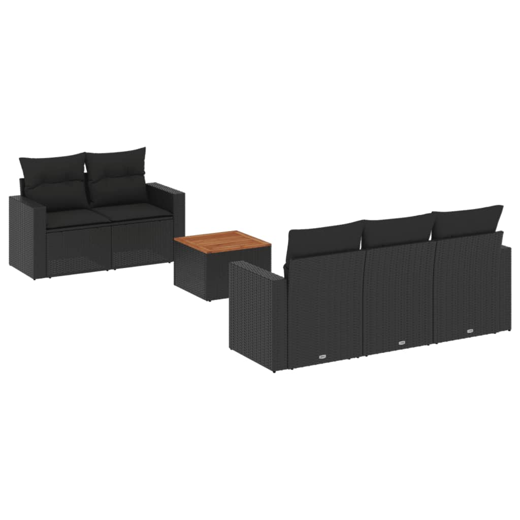 6-delige Loungeset met kussens poly rattan zwart – afbeelding 2