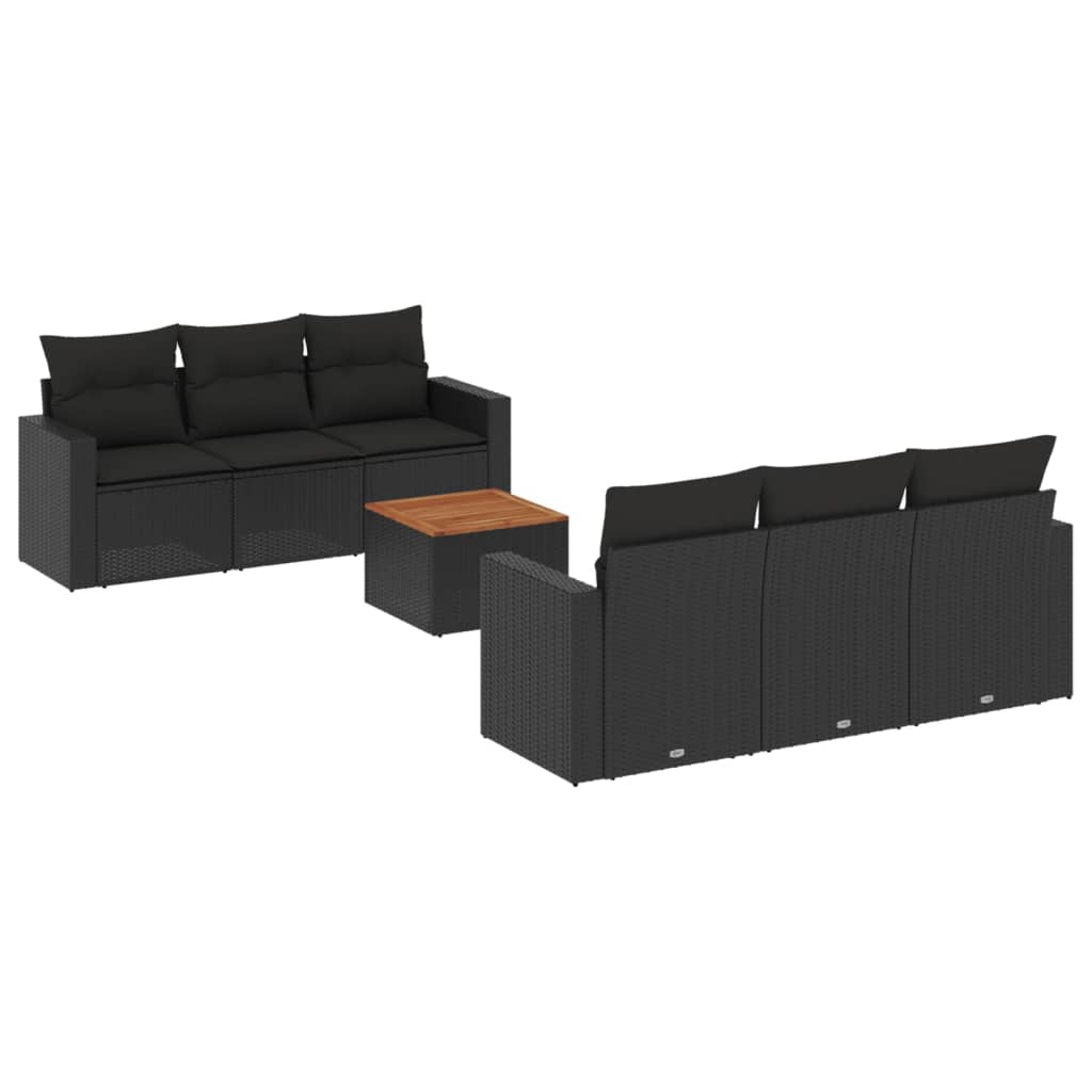 7-delige Loungeset met kussens poly rattan zwart – afbeelding 2