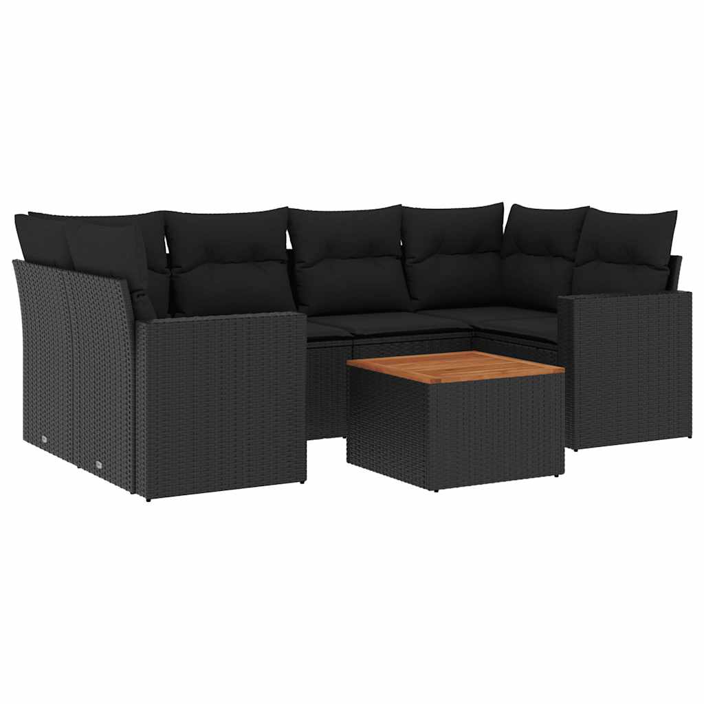 7-delige Loungeset met kussens poly rattan zwart – afbeelding 2
