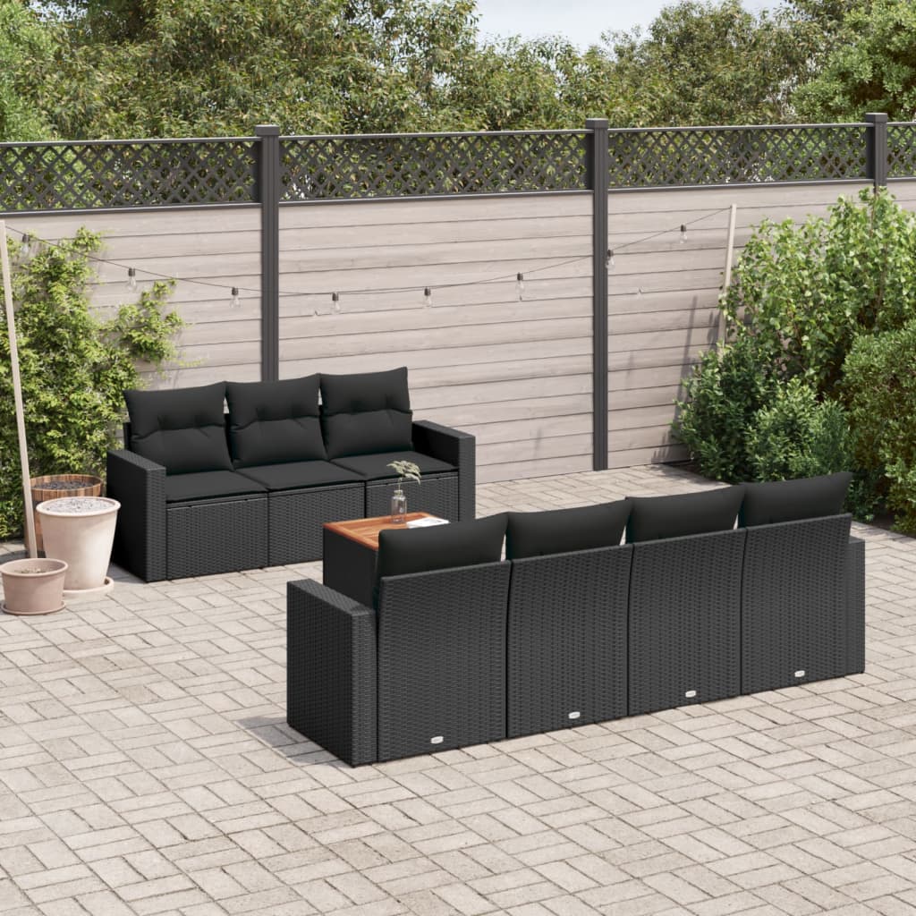 8-delige Loungeset met kussens poly rattan zwart – afbeelding 1