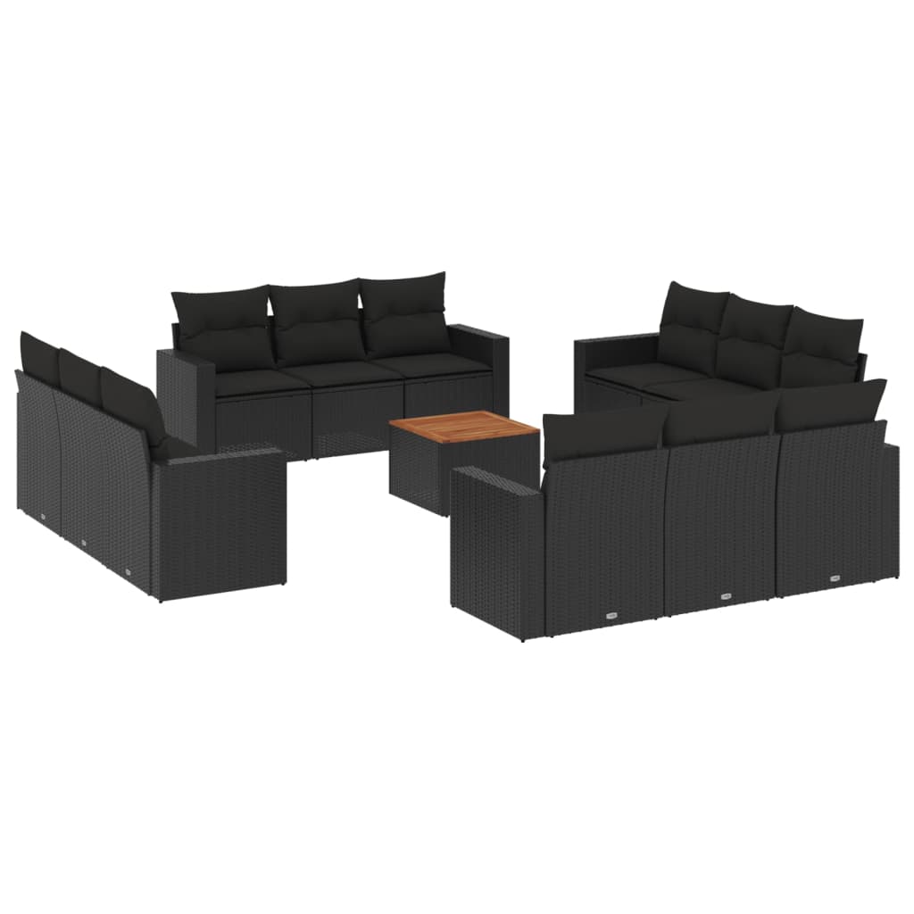 13-delige Loungeset met kussens poly rattan zwart – afbeelding 2