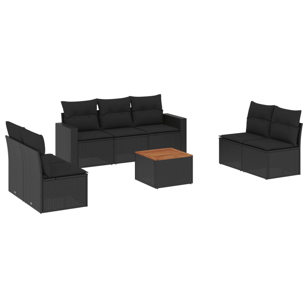 8-delige Loungeset met kussens poly rattan zwart – afbeelding 2
