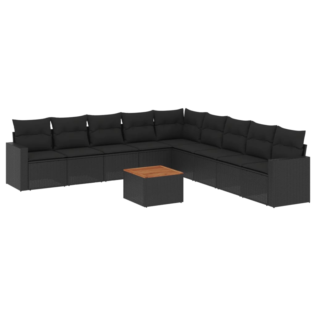 10-delige Loungeset met kussens poly rattan zwart – afbeelding 2
