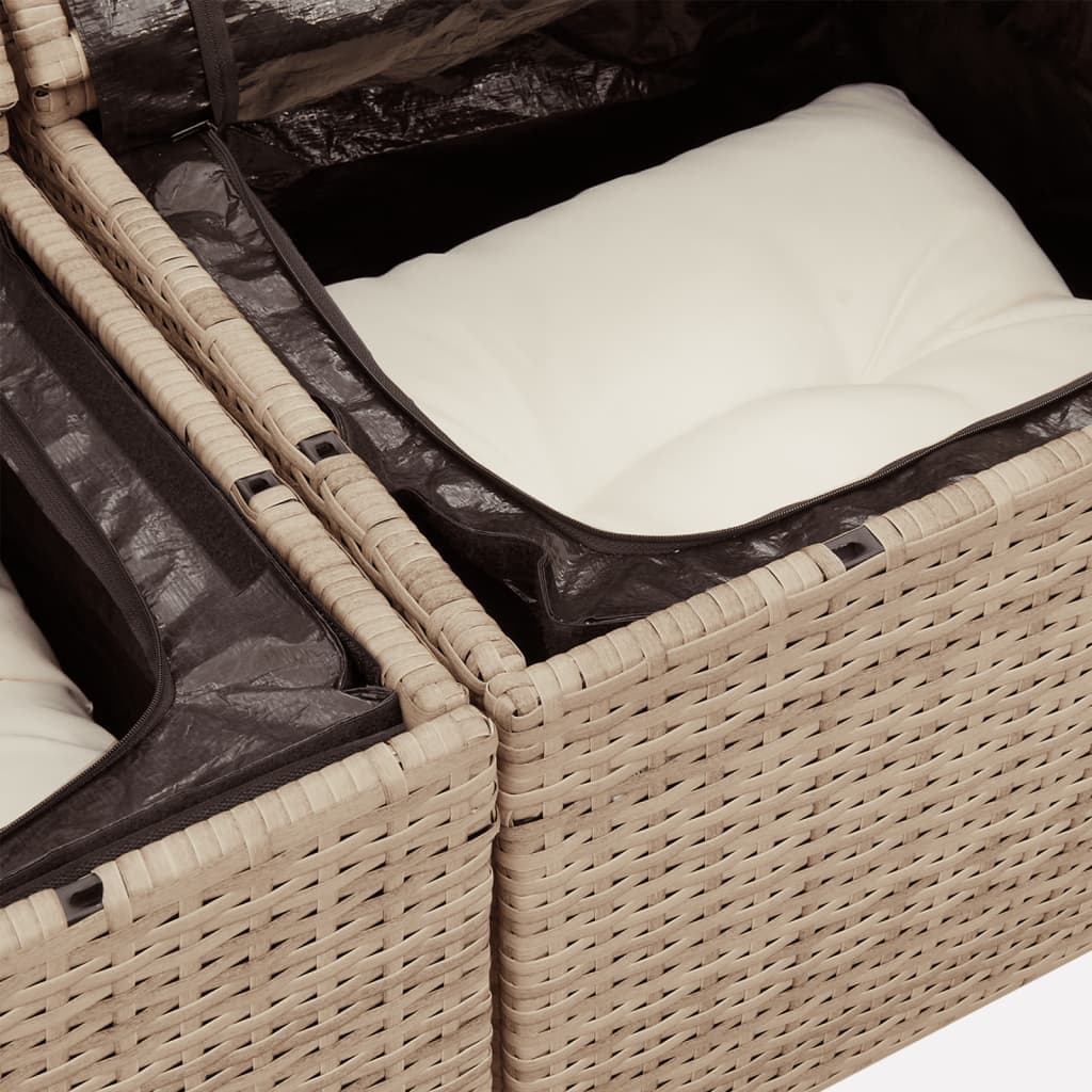 10-delige Loungeset met kussens poly rattan beige – afbeelding 11