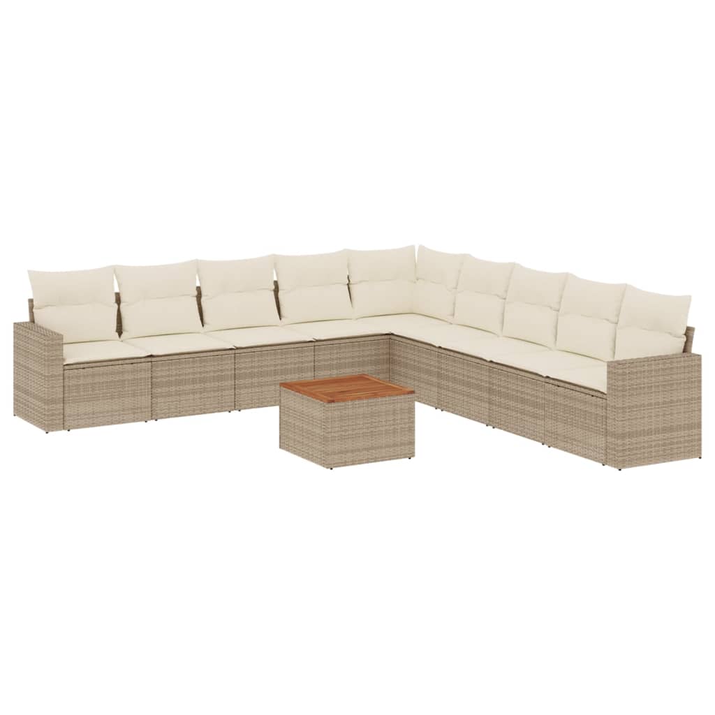 10-delige Loungeset met kussens poly rattan beige – afbeelding 2