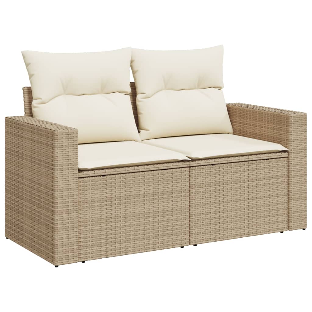 10-delige Loungeset met kussens poly rattan beige – afbeelding 3