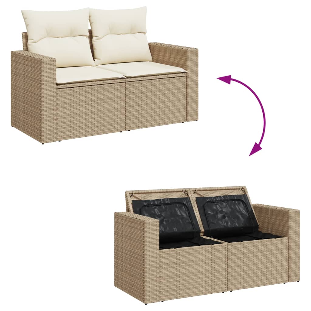 10-delige Loungeset met kussens poly rattan beige – afbeelding 7