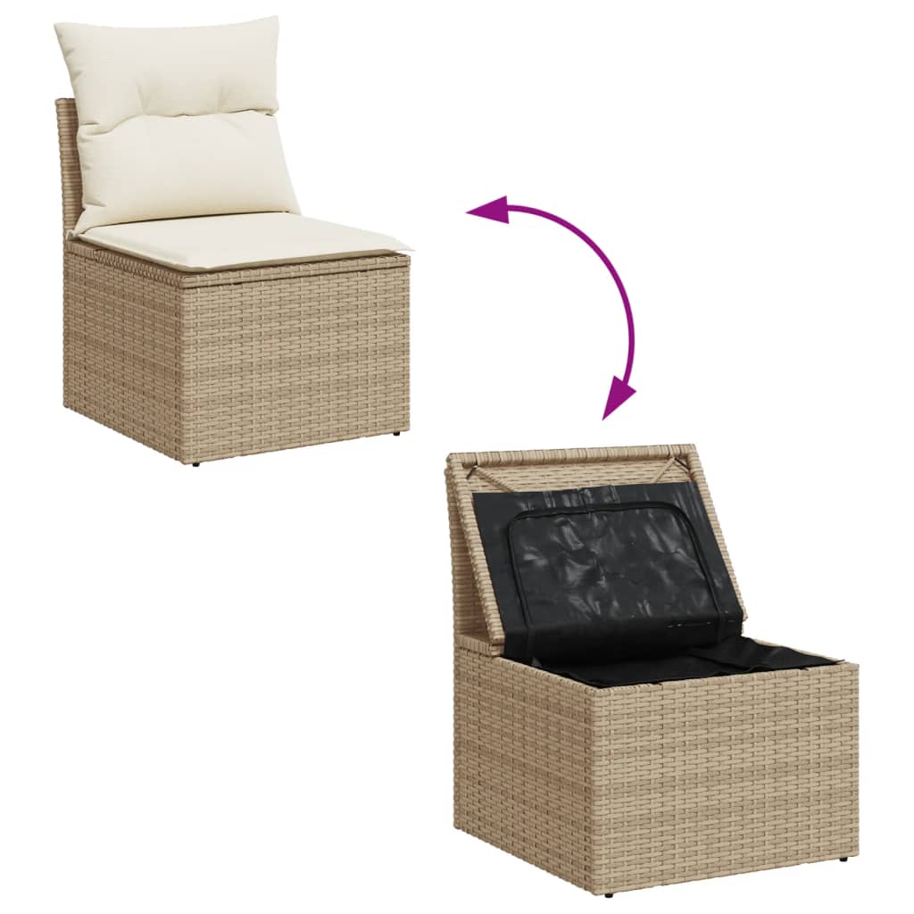 10-delige Loungeset met kussens poly rattan beige – afbeelding 8