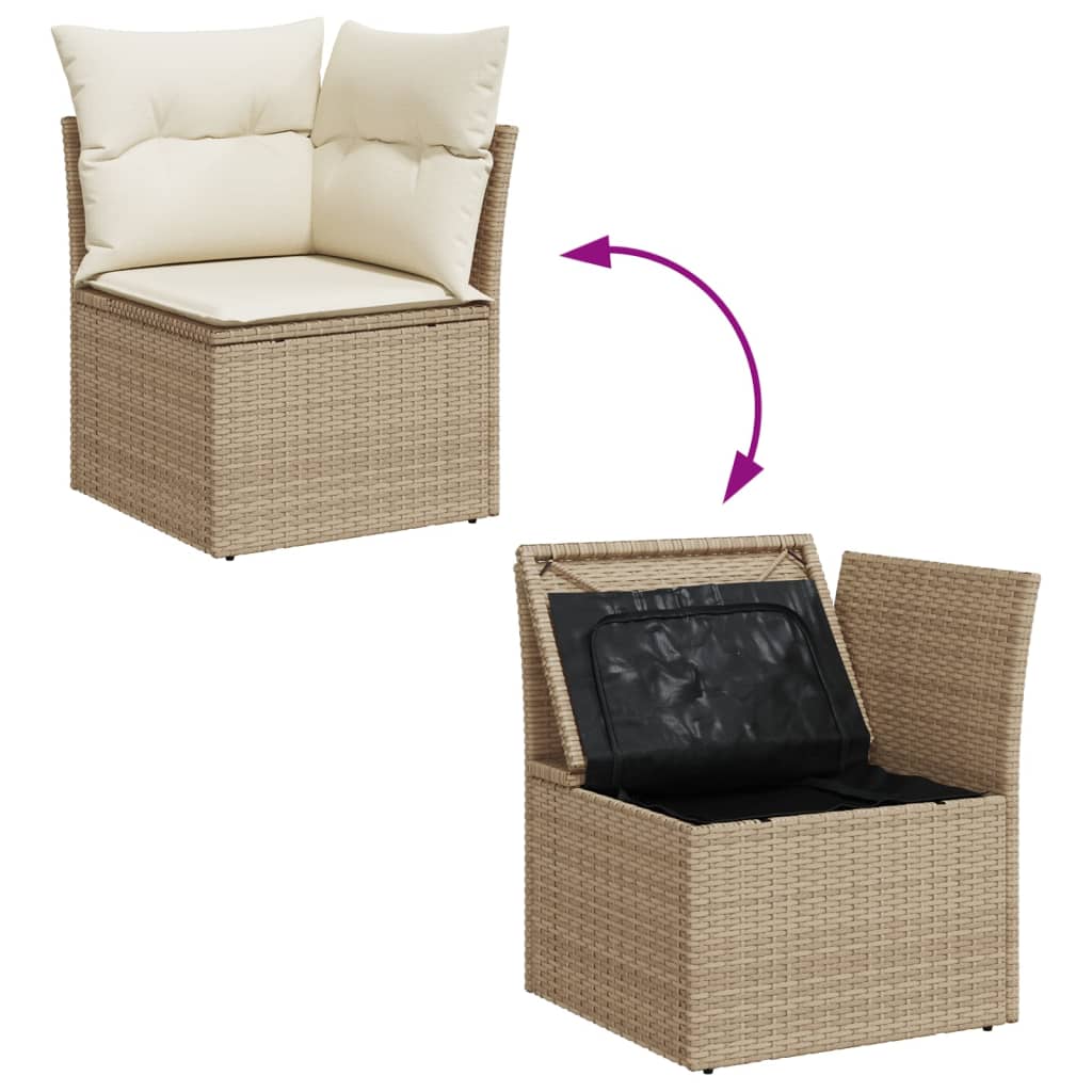 10-delige Loungeset met kussens poly rattan beige – afbeelding 9