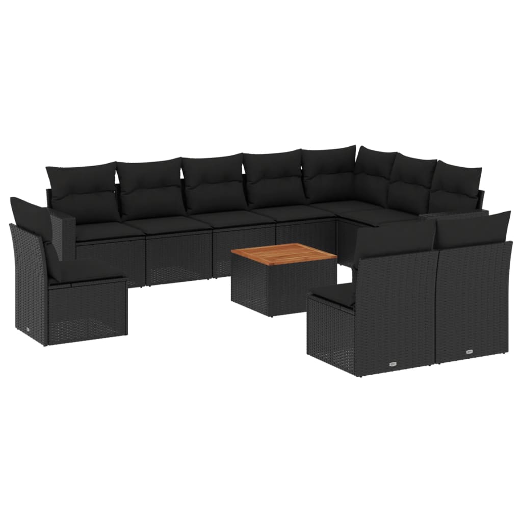 11-delige Loungeset met kussens poly rattan zwart – afbeelding 2
