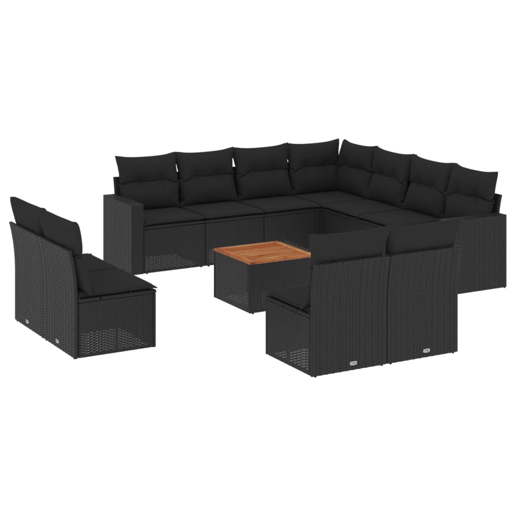 12-delige Loungeset met kussens poly rattan zwart – afbeelding 2
