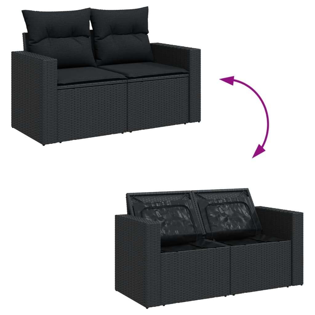 12-delige Loungeset met kussens poly rattan zwart – afbeelding 7