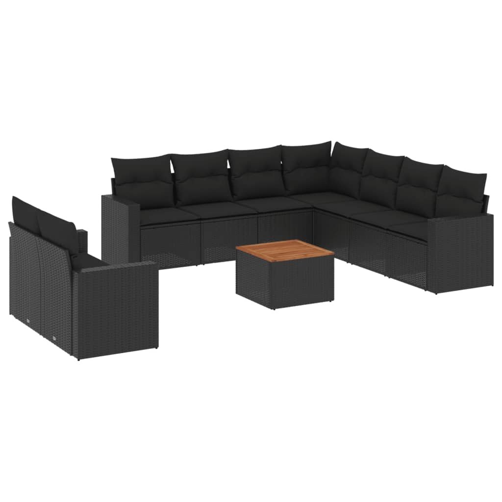 10-delige Loungeset met kussens poly rattan zwart – afbeelding 2