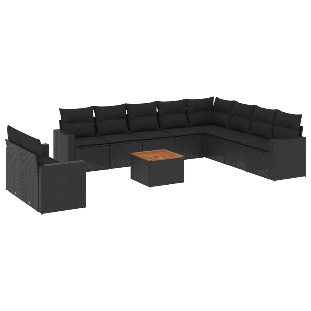 11-delige Loungeset met kussens poly rattan zwart – afbeelding 2