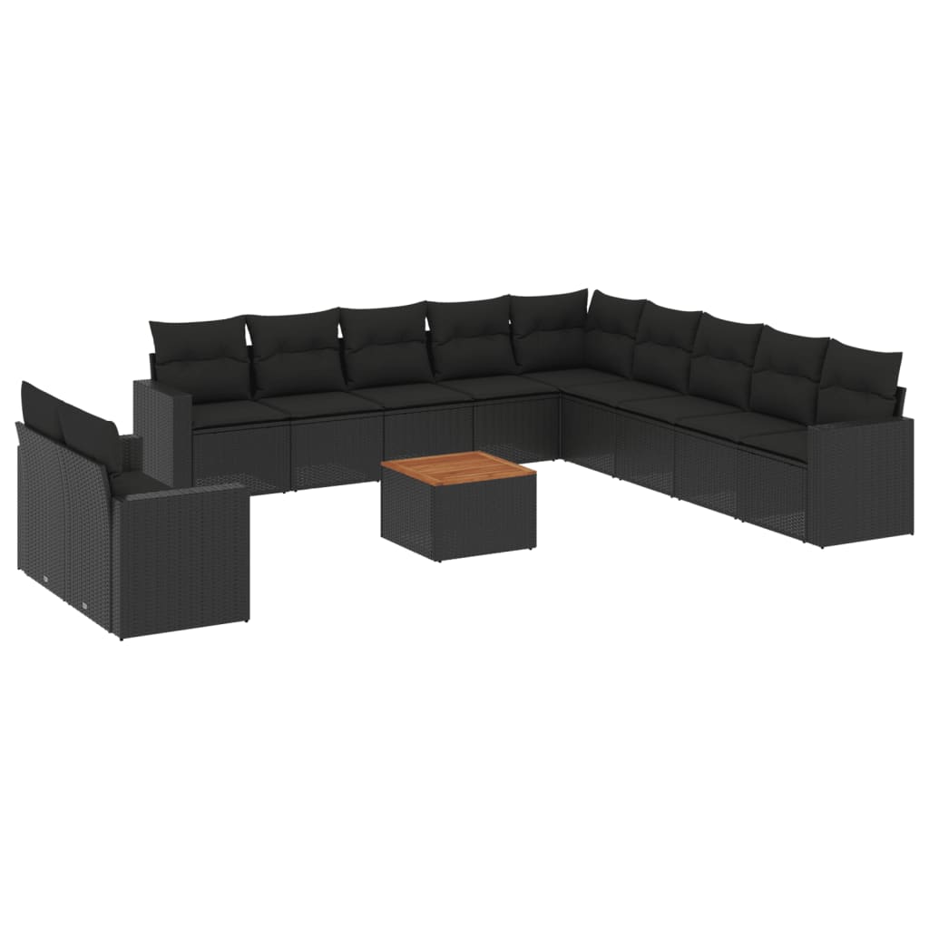 12-delige Loungeset met kussens poly rattan zwart – afbeelding 2