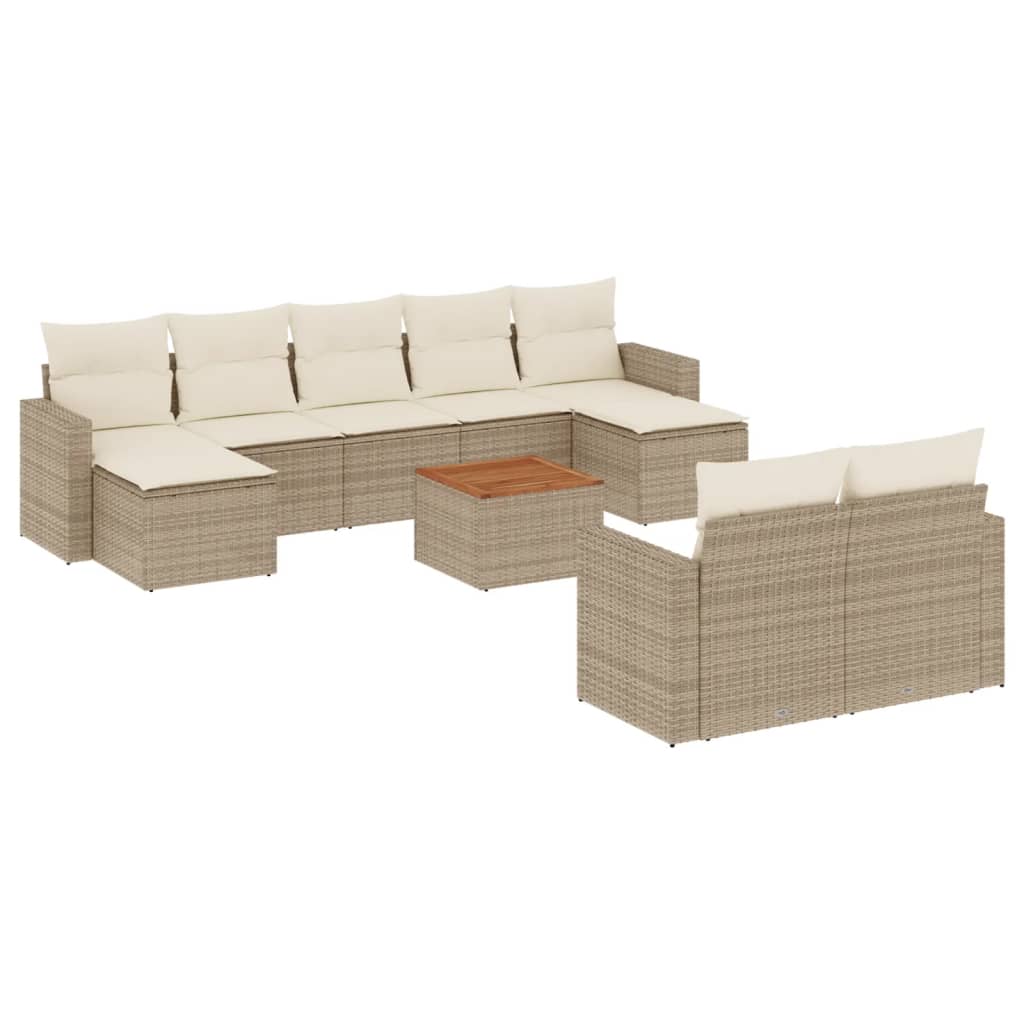 10-delige Loungeset met kussens poly rattan beige – afbeelding 2