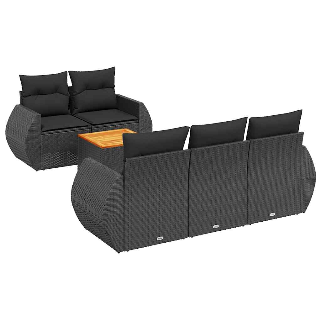 6-delige Loungeset met kussens poly rattan zwart – afbeelding 2