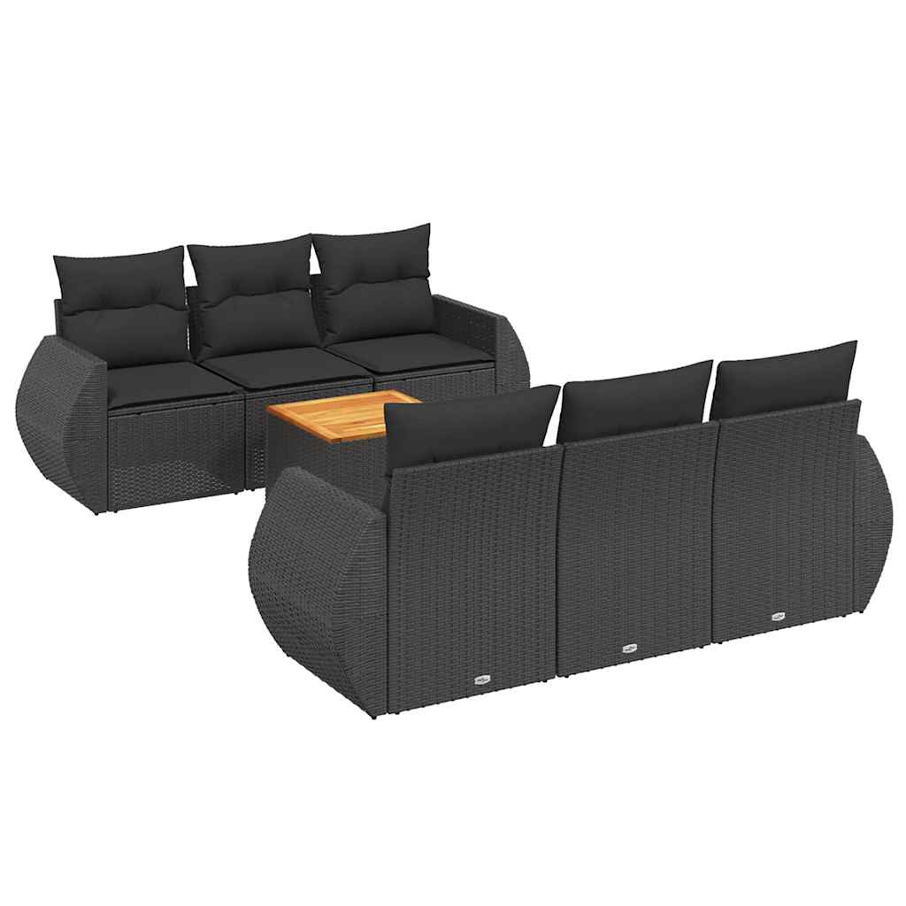 7-delige Loungeset met kussens poly rattan zwart – afbeelding 2