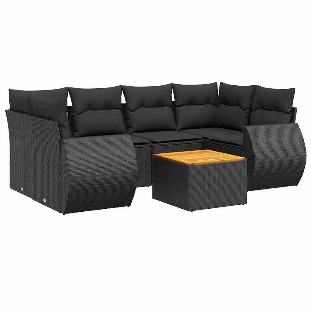 7-delige Loungeset met kussens poly rattan zwart – afbeelding 2