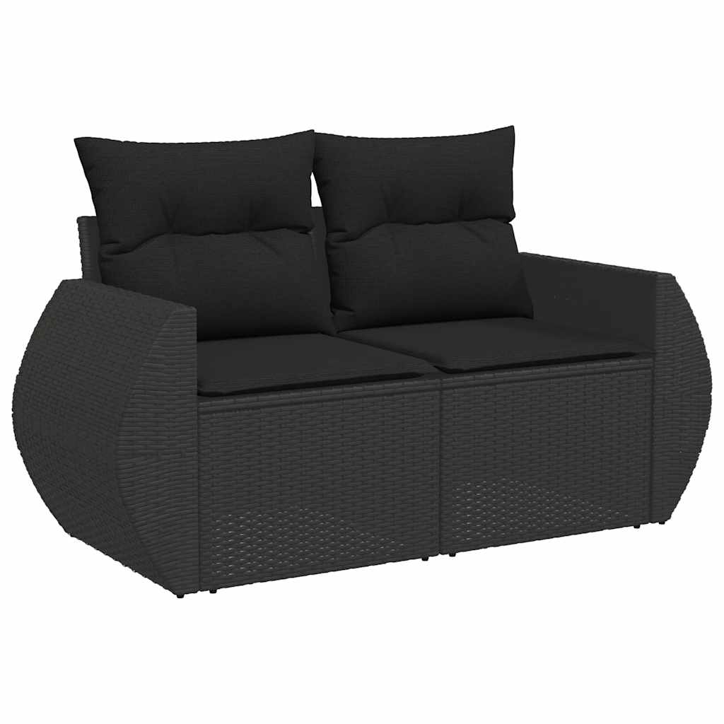 7-delige Loungeset met kussens poly rattan zwart – afbeelding 3