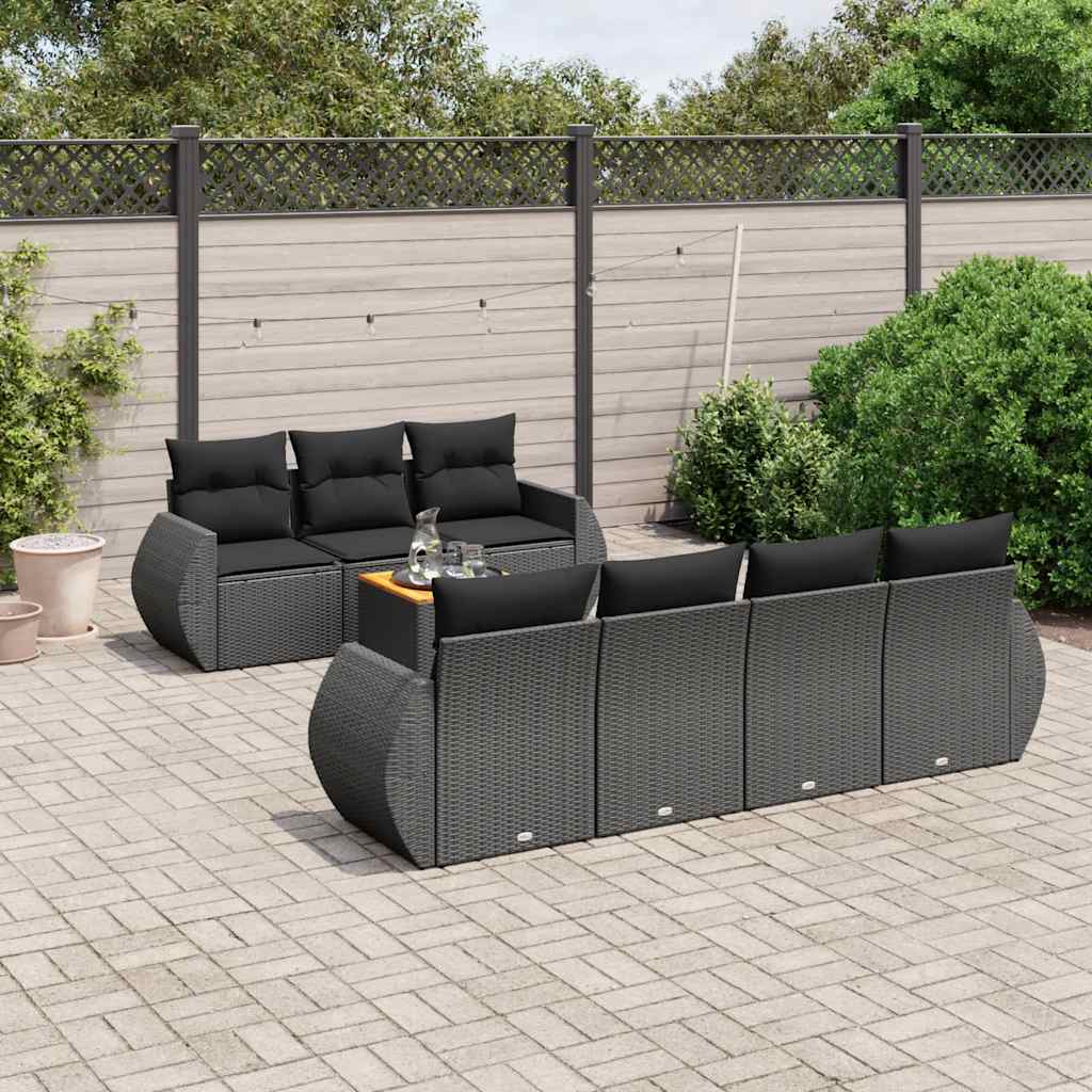 8-delige Loungeset met kussens poly rattan zwart – afbeelding 1